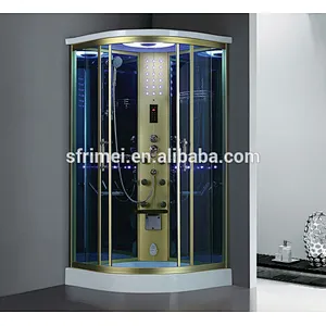 Pure Acrylic Tray Indoor Enclosed Sauna Wet Steam Shower Room With Golden Frame
