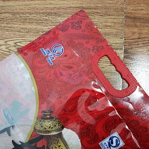 Custom wholesale red ribbon window PE bag for rice packaging 5kg