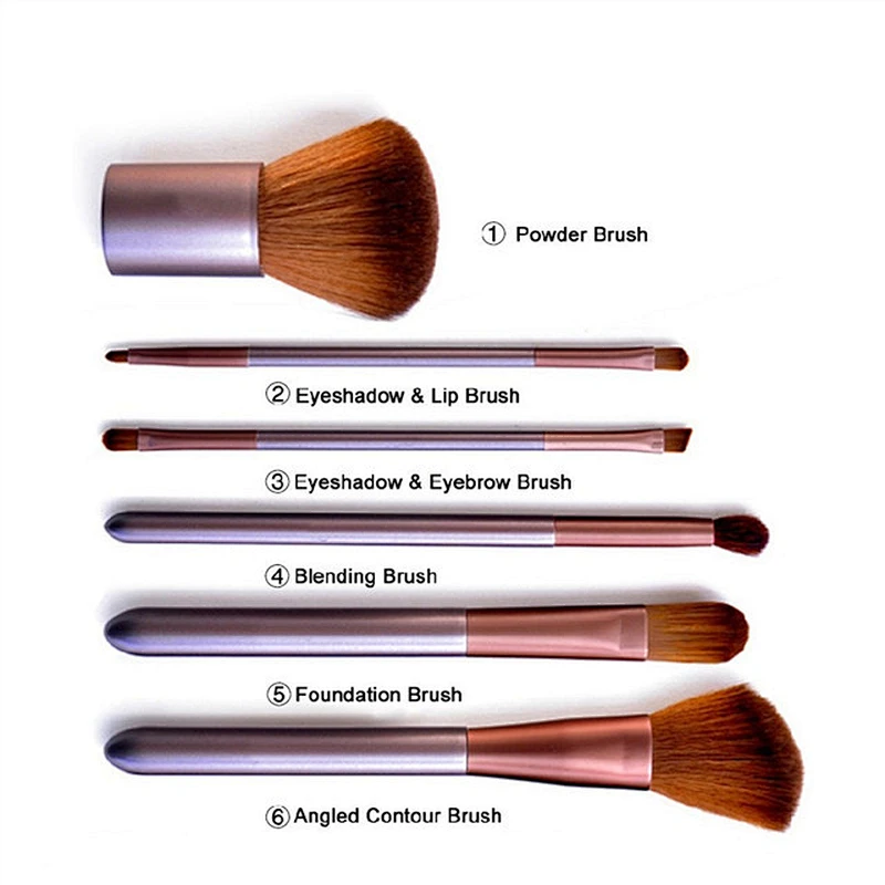Private Label 6pcs Makeup Brush Set With Makeup Brush Bag
