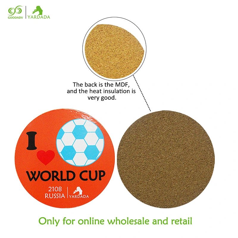 World Cup Design MDF Coasters, environmentally friendly anti skid high quality novelty football cork coaster in stock