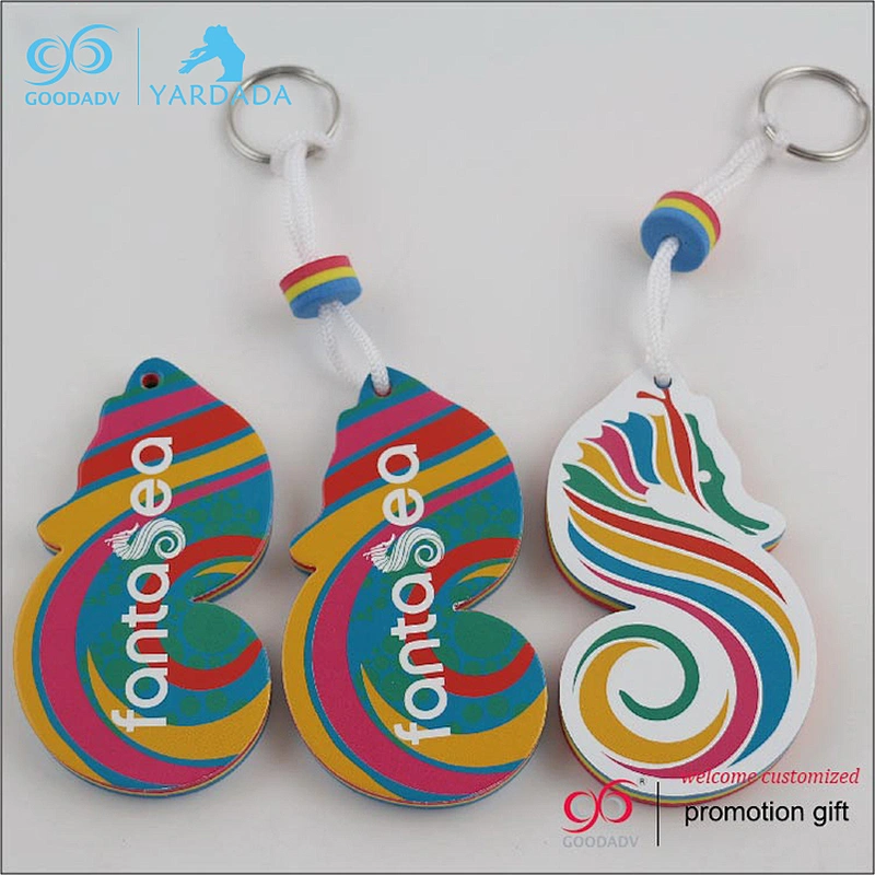 OEM custom colorful logo pirnitng floating EVA keychain ring keychain custom