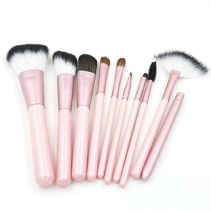 Customized Logo Pink 10pcs Makeup Brush Set With Plaid Makeup Bag Foundation Powder Makeup Brush Eye Shadow Eyebrow Lip Brush