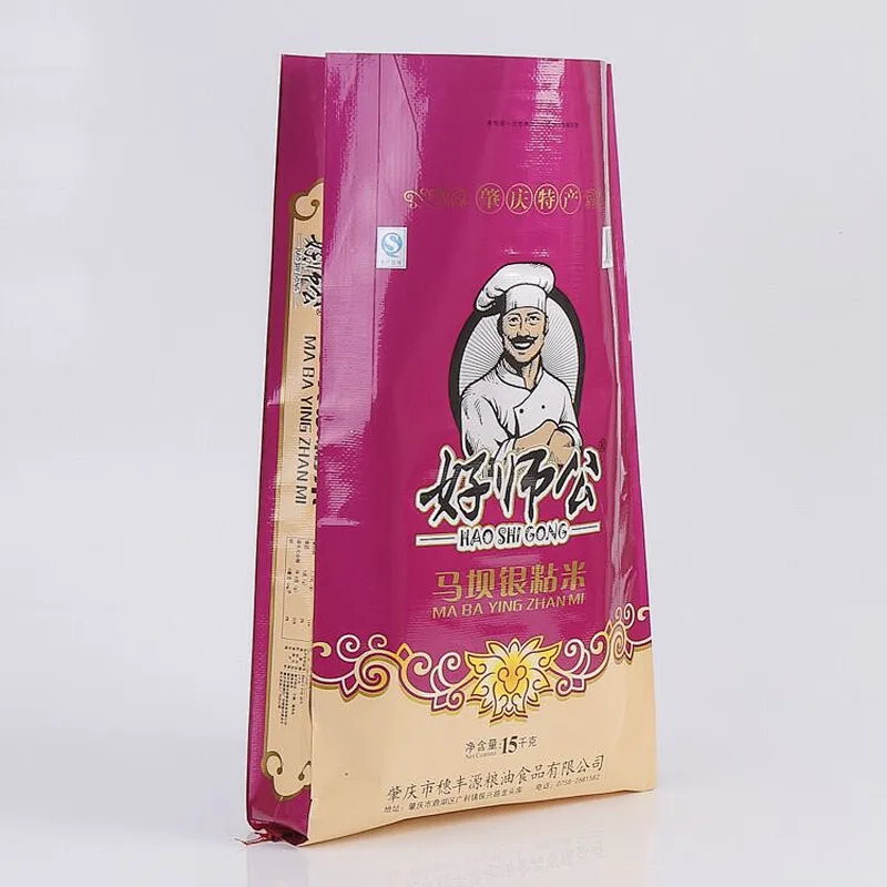 Custom color printing woven bag 15 kg for rice packaging