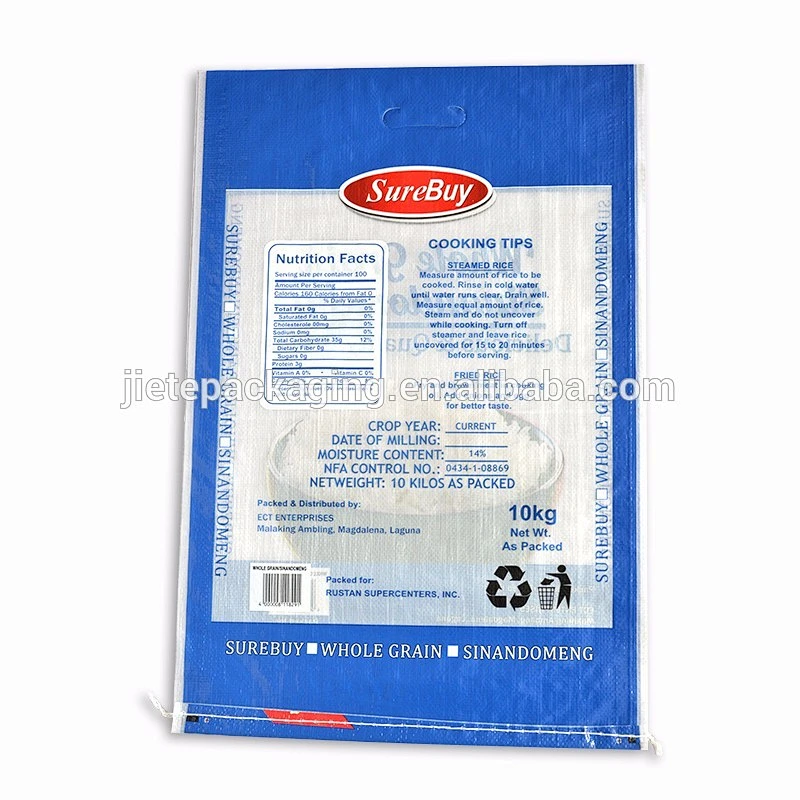 Industrial and agriculture use bopp laminated pp woven fabric transparent plastic rice packing bag 10kg