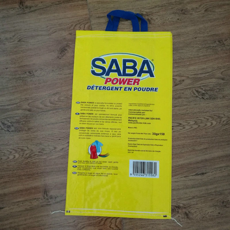 Customized design pp woven washing powder packaging sacks bag with carry handle 5kg for sale