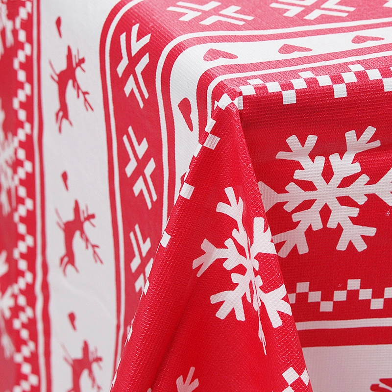 Custom Printed PE Coloring Christmas ordinary friendly Tablecloths With Flannel Back