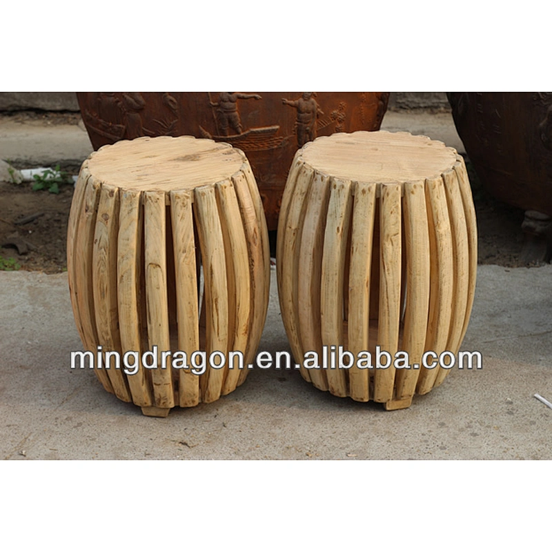 Chinese antique natural wooden round stool