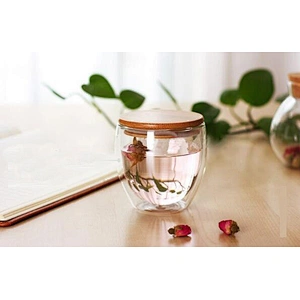 Double-layer smooth cup with bamboo lid 250ml/350ml/450ml cup logo custom for ice cream