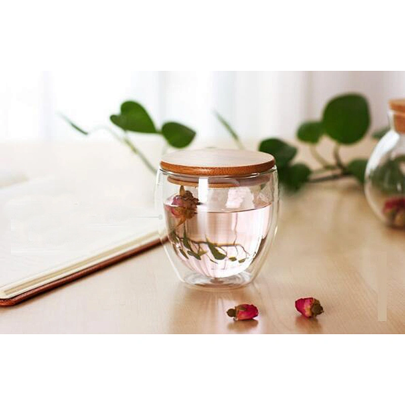 Double-layer smooth cup with bamboo lid 250ml/350ml/450ml cup logo custom for ice cream