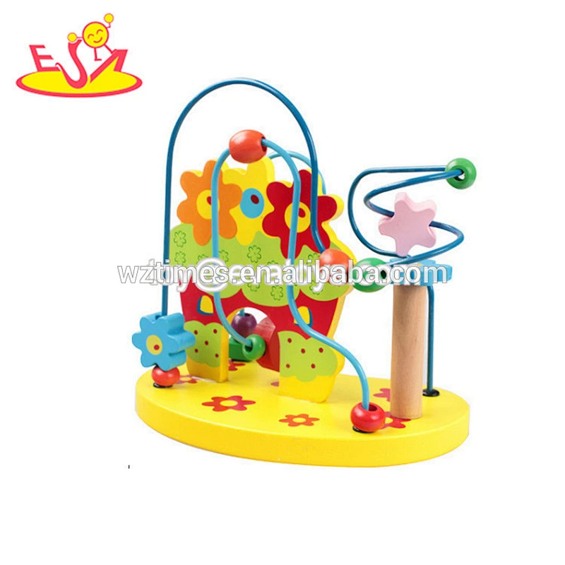 Wholesale 2018 new arrival wooden small car toy cute beads roller toy for 1 year old baby W11B175