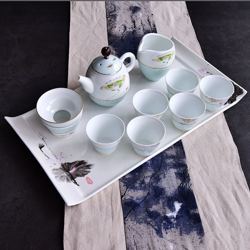 Graceful lotus handmade pattern 10-piece set ceramic cup for corporate gift