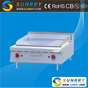 Commercial 2/3 flat and 1/3 grooved table-top gas teppanyyaki grill bbq griddle for restaurant equipment