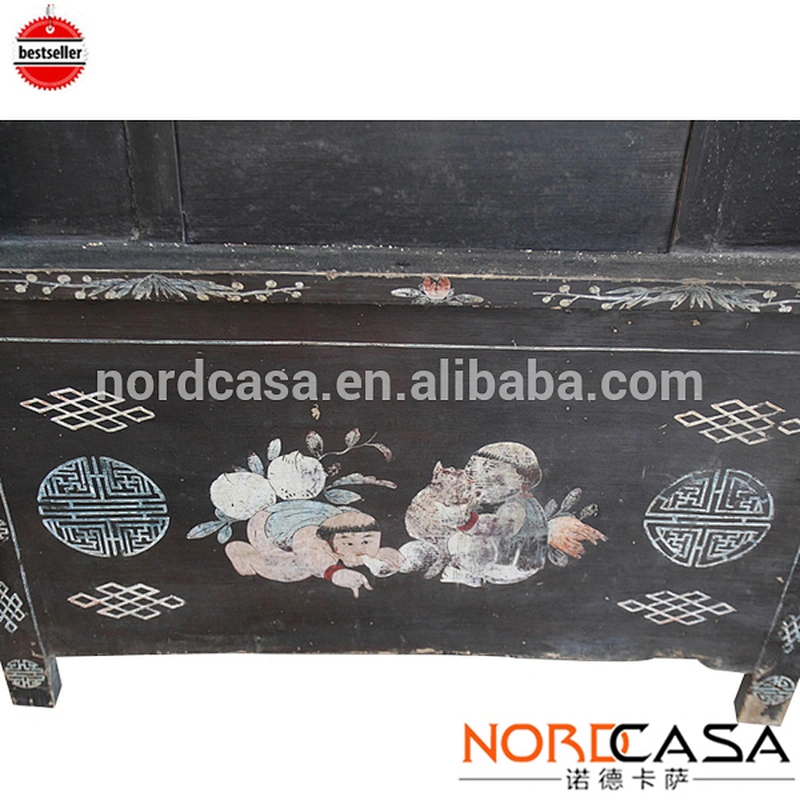 Antique design Chinese style hand painted solid wood two doors wardrobe