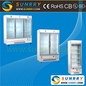 Commercial glass door lpg gas refrigerator for sale for chocolate, drink, fruit and vegetable