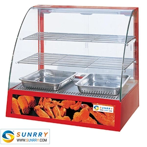 Hot Sale 3 Layers Curved Glass Hot Food Display Warmer for Catering