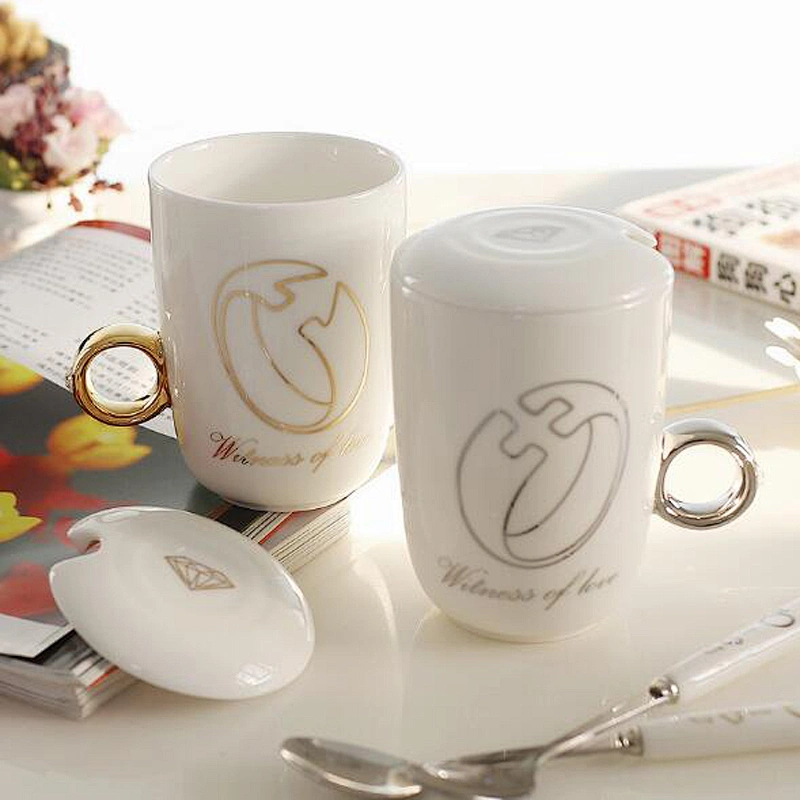 unique design coffee mug luxury metal handle ceramic coffee mug portable travel mug with spoon