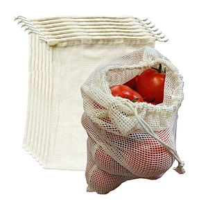Reusable 100% cotton shopping grocey net bag mesh vegetable/fruit mesh produce bag