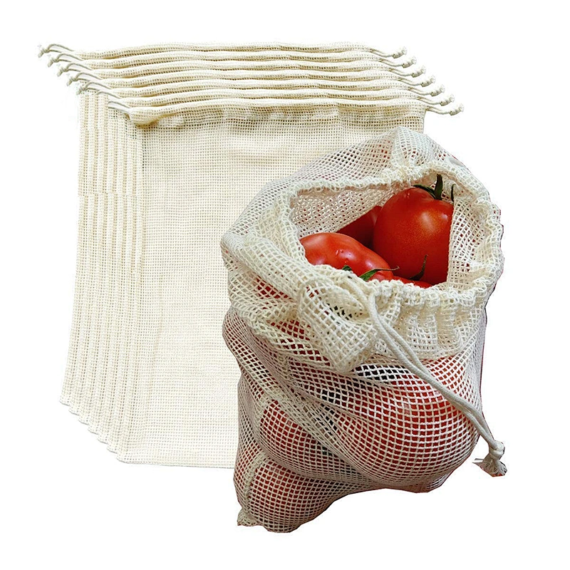 Reusable 100% cotton shopping grocey net bag mesh vegetable/fruit mesh produce bag