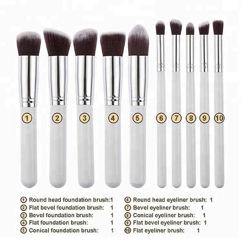 White 10pcs Cosmetic Synthetic Hair Makeup Brush Set Private Label