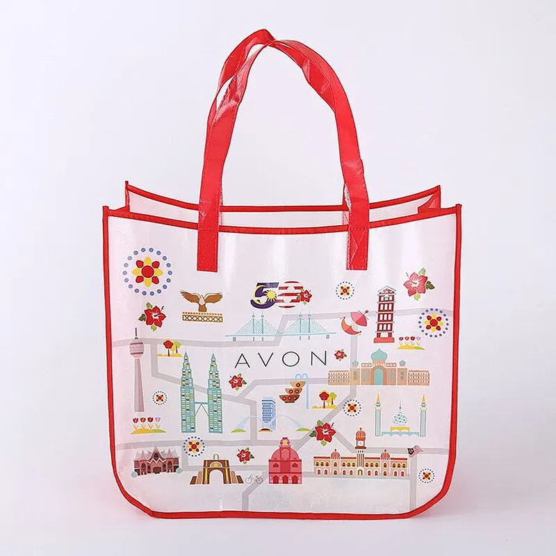 Custom red printed non-woven bag for shopping
