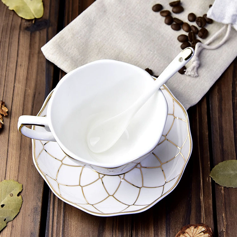 Free Design  Gold Rim Bone  Ceramic Coffee Cup Set With High Quality  For Restaurant And Hotel