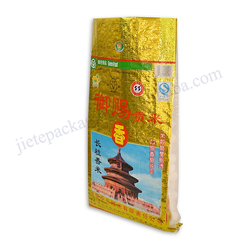 Foil film laminated pp woven Rice bag 25kg with gold printing for flour, sugar,grain,corn