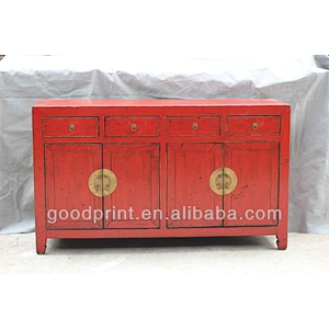 Chinese Antique Four Door FOur Drawer red cabinet