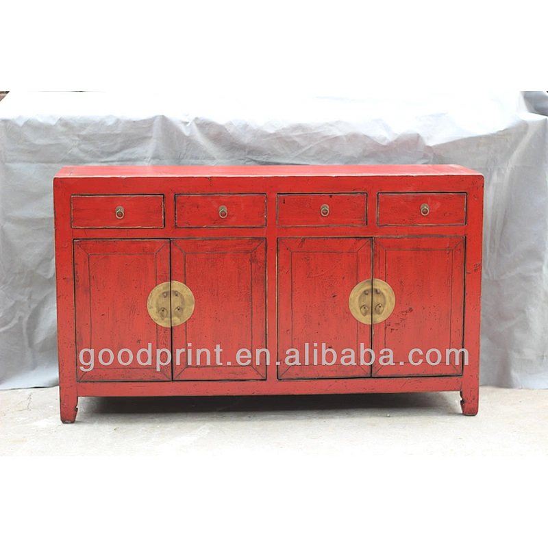 Chinese Antique Four Door FOur Drawer red cabinet