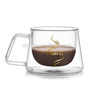 Wholesale transparent 200ML glass double wall coffee cup with handle