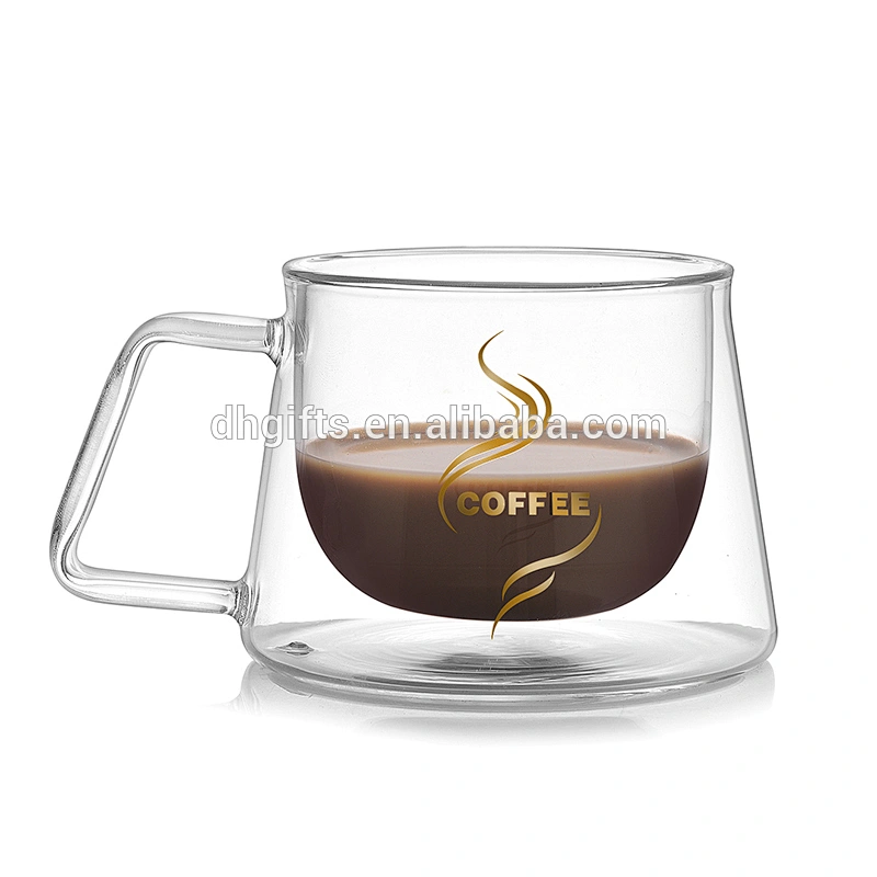 Wholesale transparent 200ML glass double wall coffee cup with handle