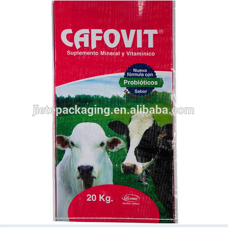 Hot sale 20kg durable bopp laminated plastic pp woven cattle feed bag for cows, rabbits, horses, sheep, chickens and pigs
