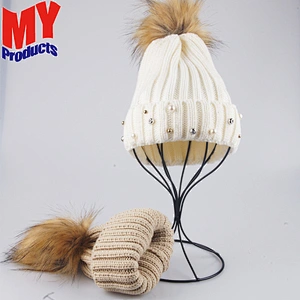 custom winter plush warm winter knitted beanie hat bling beanie hat