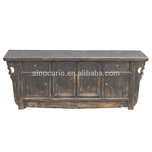 Chinese antique wooden home furniture shabby chic black TV cabinet