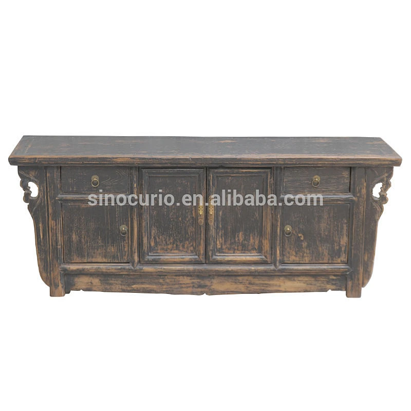 Chinese antique wooden home furniture shabby chic black TV cabinet