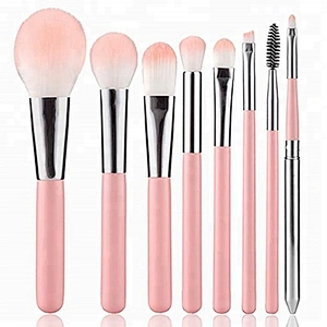 hot selling 8pcs pink premium makeup brushes set with holder kabuki foundation powder brush