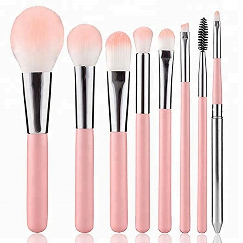 hot selling 8pcs pink premium makeup brushes set with holder kabuki foundation powder brush