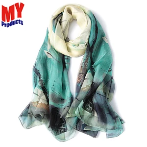Turkish fashion printed silk scarf hijab shawl long silk scarf women