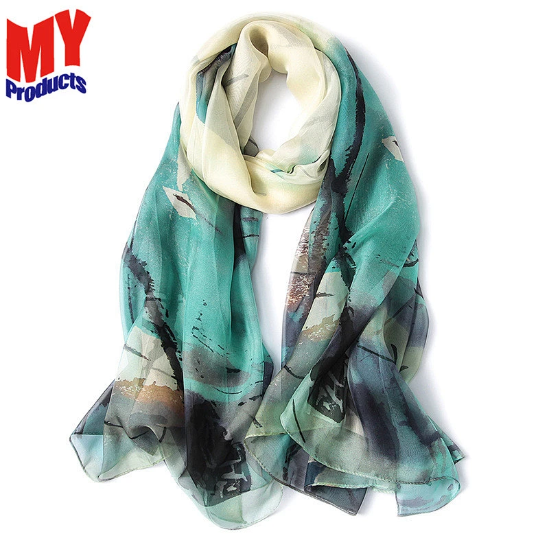 Turkish fashion printed silk scarf hijab shawl long silk scarf women