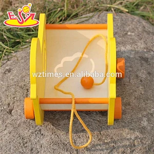 wholesale lovely duck baby wooden pull car toy new design wooden pull car toy for toddlers W05B158