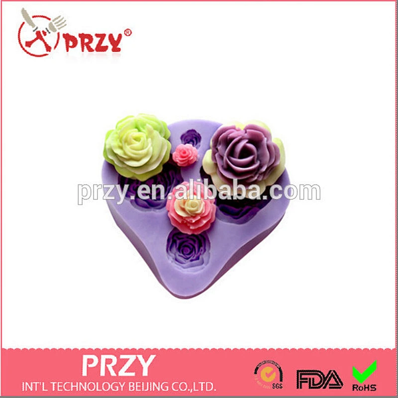 Model F845 silicone fondant molds 4 flowers cake baking mold for sale