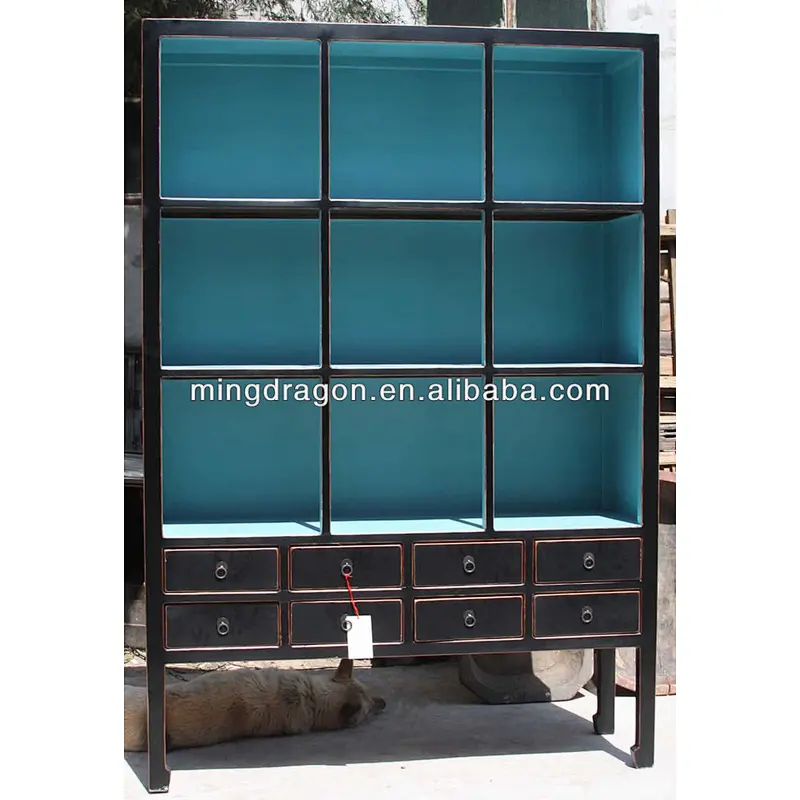 Chinese rustic antique solid wood display bookshelf
