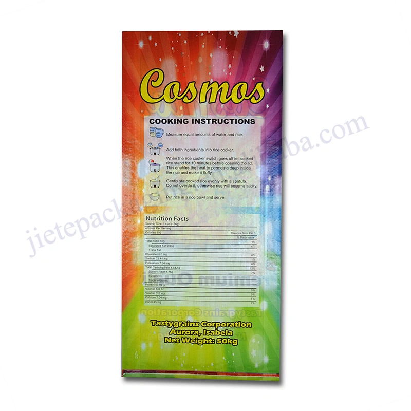 New design printing 50kg plastic bopp laminated pp woven basmati rice packaging bag