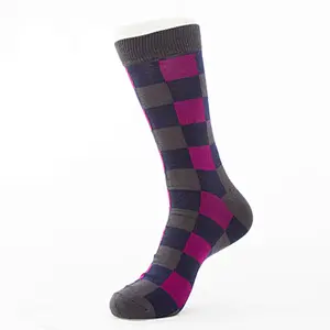 women lady colorful checked pattern cotton crew socks