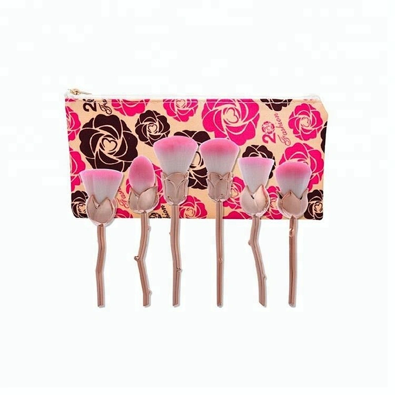 Professional 6pcs Rose Design Makeup Brush Set With Makeup Bag