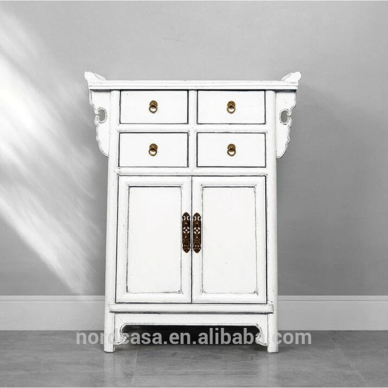 four drawer two door antique style chinese side table