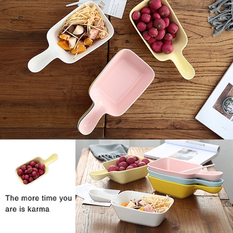 Candy color korea style square bowl with long handle for fruit salad dish