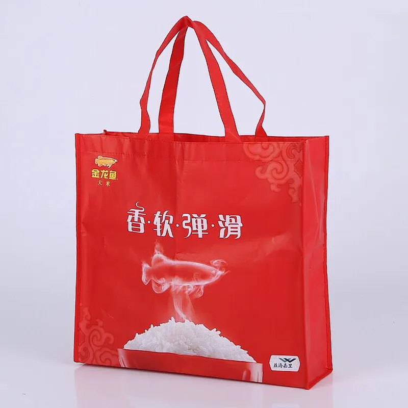 Wholesale red non-woven bag can stand for rice packaging