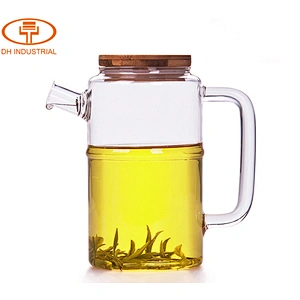 2018 High Quality OEM Glass Tea Pot High-Capacity 750 ml Glass Water Kettle Cup with Wooden Lid