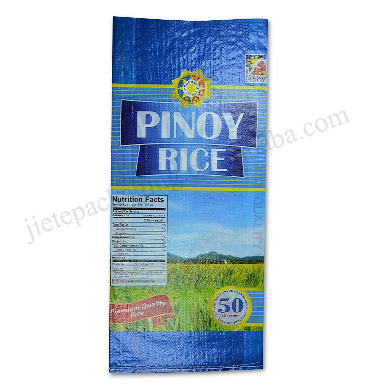 Wholesale plastic pouch bopp laminated pp woven rice bag 50kg