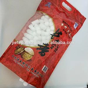 Customized transparent vacuum rice bags with plastic handle for snack,food,flour,sugar,salt